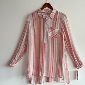 Nanette Lepore NWT Tangerine Stripe Blouse L Breezy Boho Resort Chic Coastal